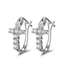 Womens 925 Sterling Silver Cross U Shaped Hoop Fashion Earrings #E391