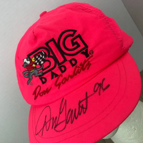 Vtg 1996 Big Daddy Don Garlits Signed Trucker SnapBack Hat Cap ~ Neon Pink 90s