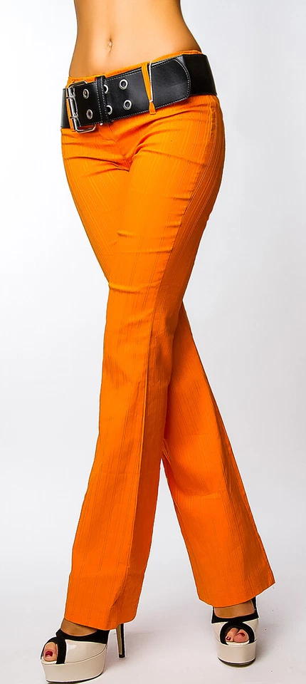 SeXy Miss Damen Girly Stoff Hüft Hose LoW CuT NadelStreifen orange IT 46 DE 40 - Bild 2 von 4