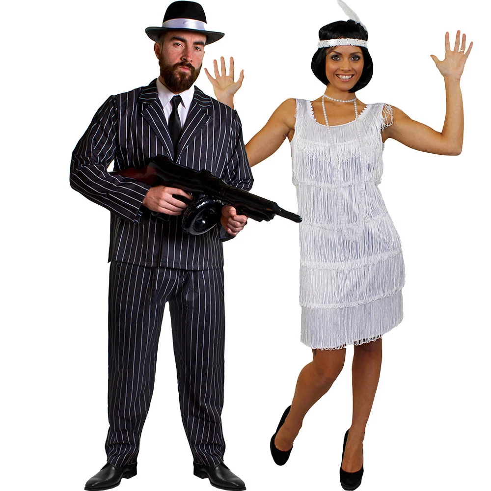 GANGSTER AND FLAPPER COUPLES COSTUME 1920'S FANCY DRESS THE GREAT GATSBY  OUTFIT