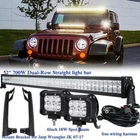 52" LED Light Bar +4" Pods + Mount Bracket Kit For 2007-2018 Jeep Wrangler JK