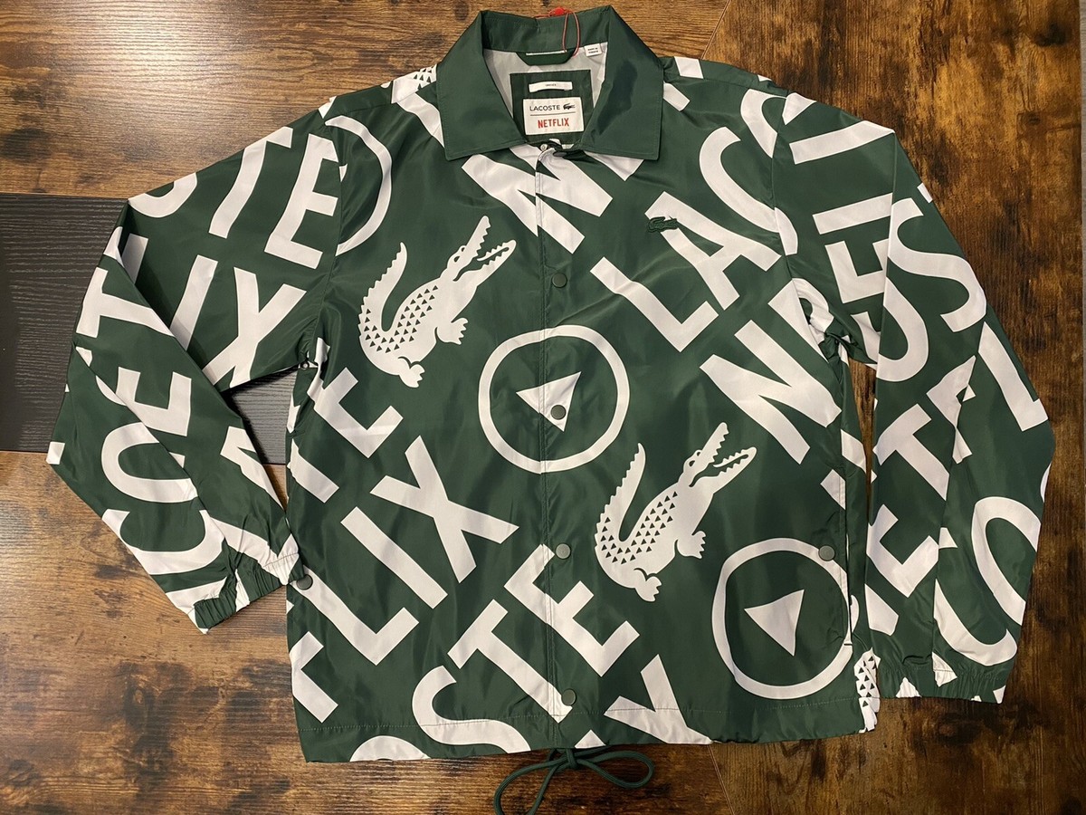 LACOSTE X NETFLIX Printed POLO Jacket Unisex Green & White LACOSTE X NETFLIX Printed POLO Jacket Unisex Green & White
