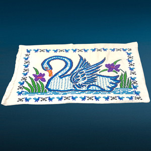 Vintage Swan Embroidered Pillow Cover Case Blues Cross Stitch Cottage Farmhouse