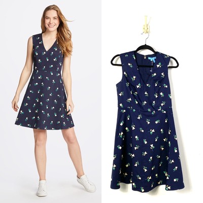 NWT Draper James Womens Nassau Navy Blue Floral Love Circle A Line Dress Size 4