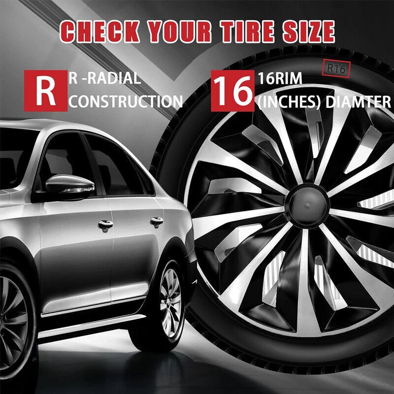 16" Inch Wheel Covers Snap On Full Hub Caps Fit for R16 Tire & Steel Rim 4pcs Foto 2 de 4