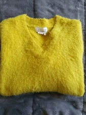 A By Anthropologie NEW Yellow Super Fuzzy V-Neck Sweater Womens SZ XS