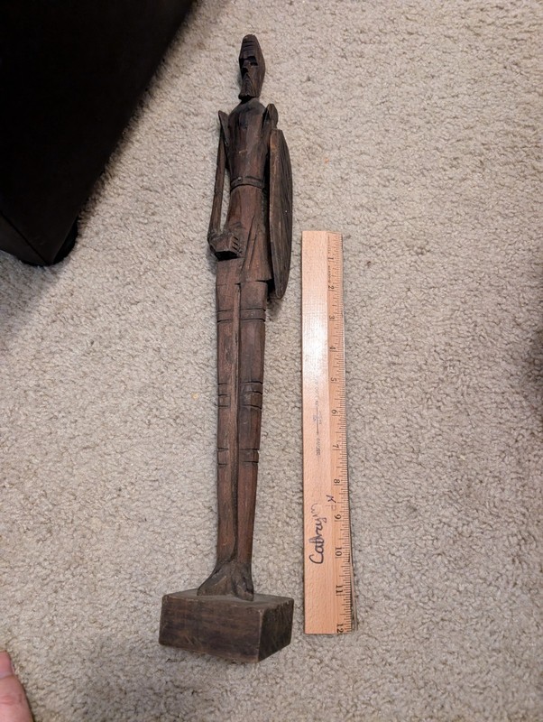 Vintage Wood Carved Knight With Shield. Tall. Antique  20 Inch Tall 