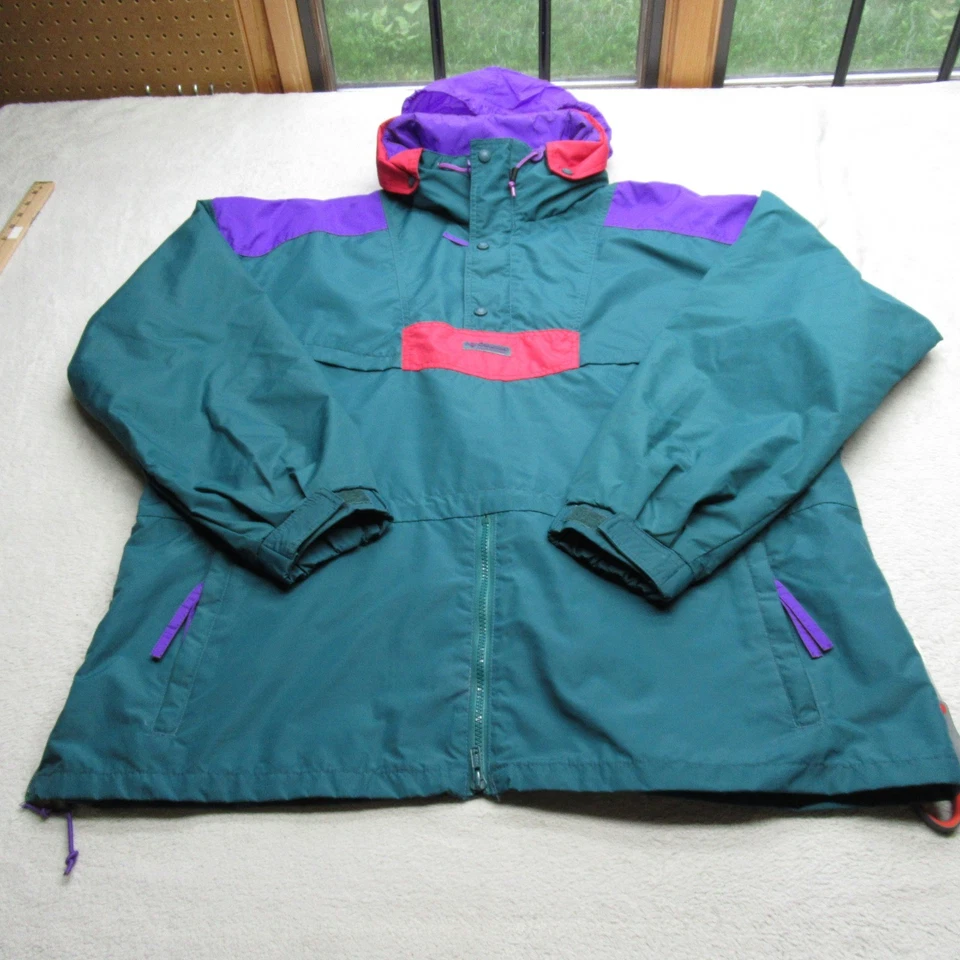 Columbia Jacket Mens XL Green Red Water Resistant Hooded Pullover Anorak VTG 90s - Image 2 of 4