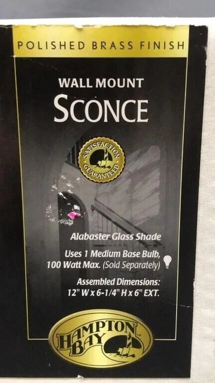Aplique de pared con acabado de latón pantalla de vidrio de alabastro de 1 luz Hampton Bay 159889 Foto 2 de 4