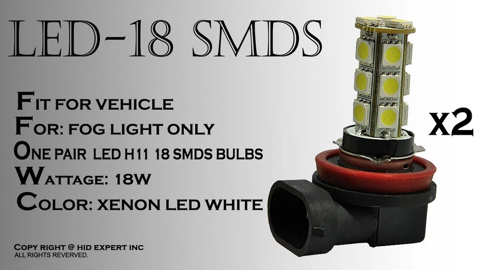 X2 LED H11 18 SMD Hyper Super Blanco Ajuste Luz Antiniebla Reemplazar Bombillas Halógenas X886 Foto 2 de 4