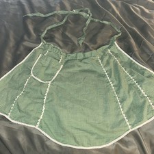 Vintage Green and White Gingham Check Half Apron Great Rick Rack Details Pocket