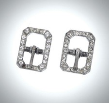 Vintage Miniature Metal Buckles With Rhinestones Set of Two