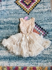NEW Popatu Girls Cream Layered Tulle Tutu Rosette Special Party Dress Size 5-6