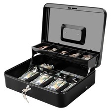 Large Cash Box with Money Tray and Lock - Safe Box for Cash Saving Key Lock M...