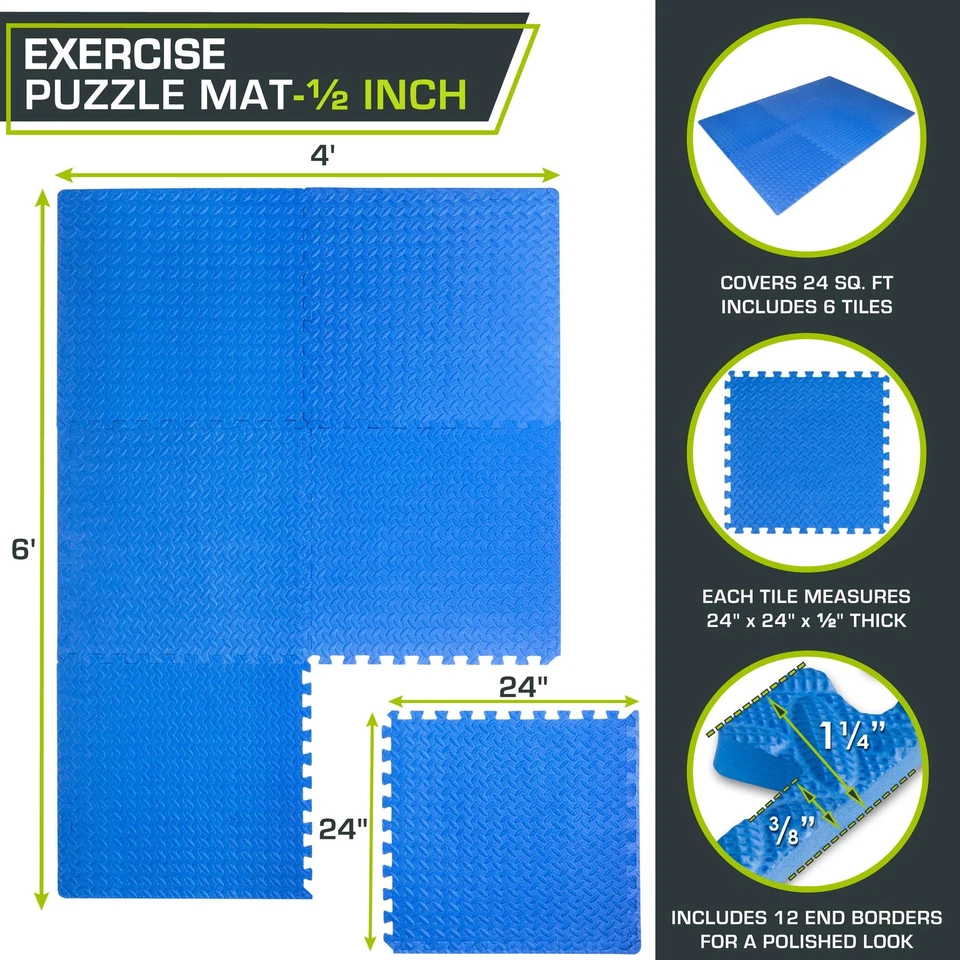 ProsourceFit Extra Thick Puzzle Exercise Mat1/2, EVA Foam Interlocking Tiles for - Image 2 of 4