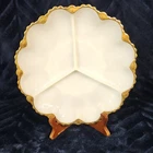 Vintage Anchor Hocking King White Milk Glass Divided Relish Dish with Gold Trim