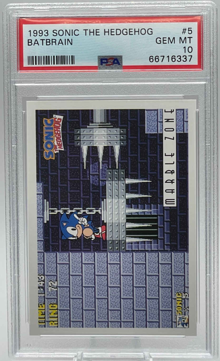 PSA GEM MT 10 1993 Topps Sonic the Hedgehog #5 Batbrain – SEGA Non-Sport Card