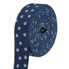 1" Denim Ribbon, Total 5.5 Yard Jean Craft Floral Strip, Dark Blue