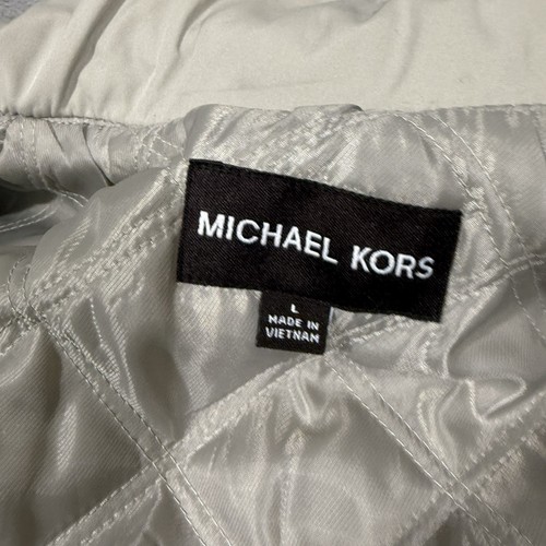 Michael Kors Mens L Tan Light Beige Rain Jacket Snap Zip Front Mid Length Collar - Picture 10 of 13