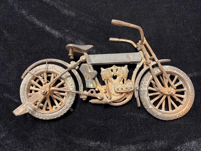 Old Harley Davidson Metal Motorcycle Model —- 10 Inches Long - Image 1 of 4