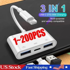 For iPhone to dual USB 3.0 Camera OTG Adapter with Charging Port for iPad lot