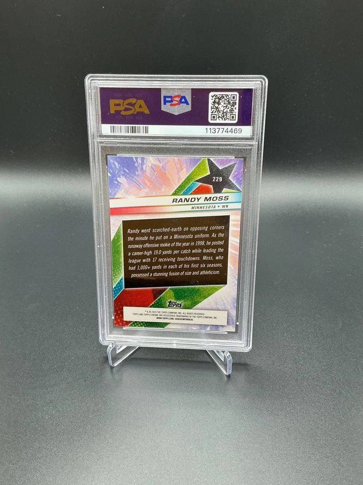 2024 Topps Cromo Cósmico Randy Moss Red Flare/5 PSA 10 Gemas Como Nuevo Minnesota Pop 1 Foto 2 de 2