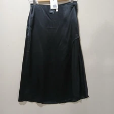 Lilysilk Skirt Womens 6 Black 100% Mulberry Silk Midi A Line Side Slit Elegant