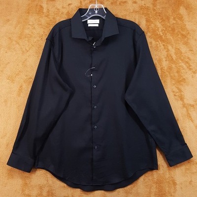 CALVIN KLEIN Dress Shirt Mens Size 16 32 33 Solid Black Slim Fit Stretch |  eBay