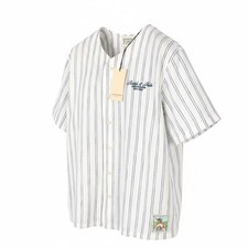 SCOTCH SODA Men Shirt M White Relaxed Pinstripe Baseball Style Short Sleeve