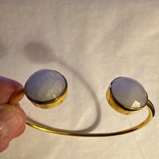 Margaret Elizabeth 24K Gold Plated Frida Moonstone Open Bypass Cuff Bangle