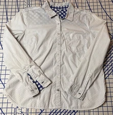 JCP Women’s Shirt Size PXL, White Blue Polka Dot, Petite, Long Sleeve, Button Up