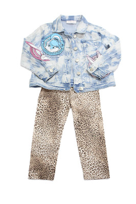 Monnalisa Girls Cotton Button Up Denim Jacket + Leggings Set Blue Size 6 8