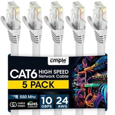 5 Pack Cat6 Ethernet Patch Cable 1.5ft-15ft - Gigabit LAN Cord for Speed White