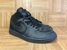Worn   Sz 10 - Nike Air Jordan 1 Mid Black Gray Basketball Shoes Blackout