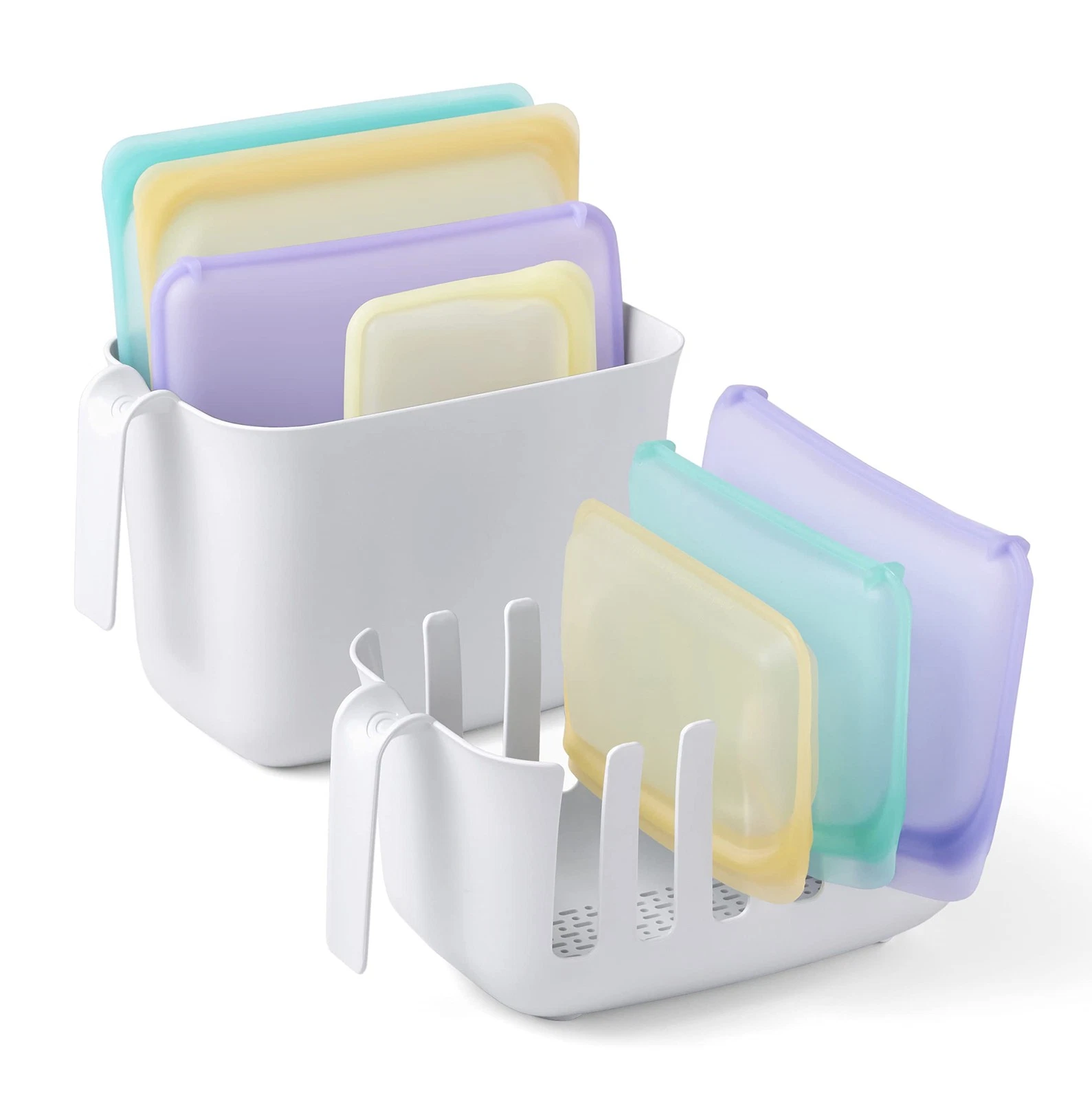 Dry and Store Reusable Bag Drying Rack Bin Set Silicone Storage Organizer