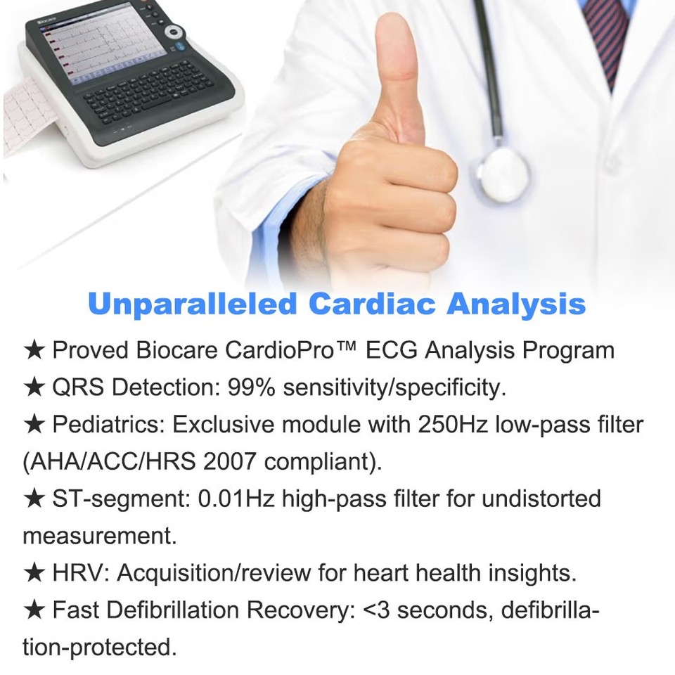Biocare 12 Lead 6 Channel ECG Machine CardioPro™ 300s Rhythm HRV ST ...