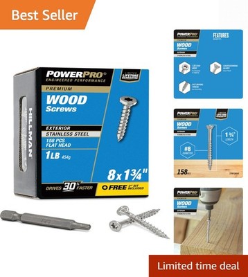 Wood Screws, x 1-3/4'',  Stainless Marine Screws, Rust Resistant, Stainless St...