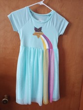 Wonder Nation Girls SS Mint Green Rainbow Gold Silver Sequin Star Tulle Dress...