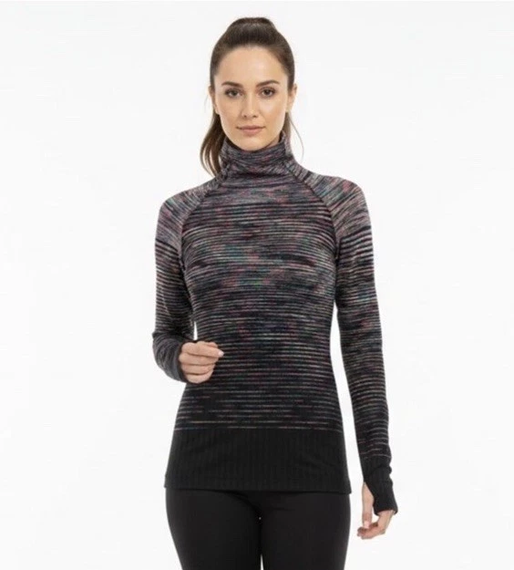 NIKE PRO Black Neon Rainbow Hyper Warm Mock Neck Base Layer Top XL EUC $85 KL
