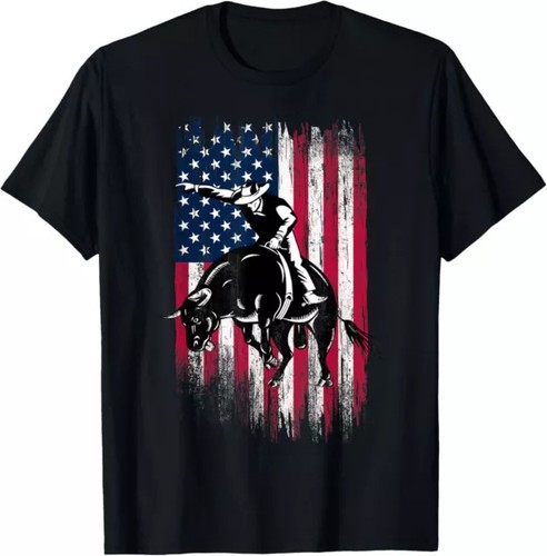 Rodeo Bull Rider patriotische amerikanische Flagge Cowboys Geschenk T-Shirts S-3XL - Bild 1 von 1