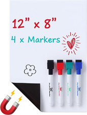 Magnetic Dry Erase Whiteboard, 12 X 8, with 4 Markers, for Fridge