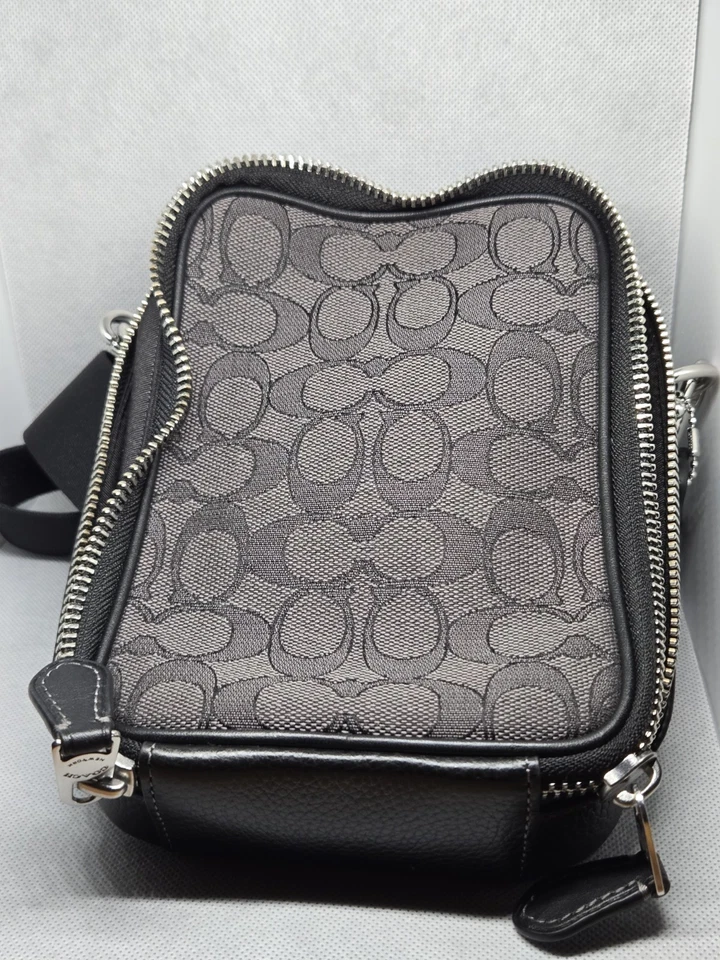 Coach Stanton Crossbody Bag Men’s SV/Charcoal Black Signature Canvas & Leather - Image 2 of 4