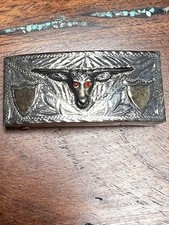 Vintage Sterling Silver Belt Buckle Mexican Deer Stone Eye Eagle Mark Signed 28g