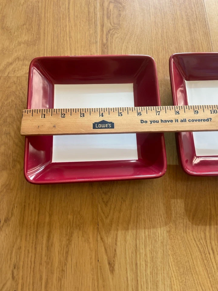 2 SIMPLE ADDITIONS Pampered Chef 7” Square Plates Burgundy/White - Image 3 of 4