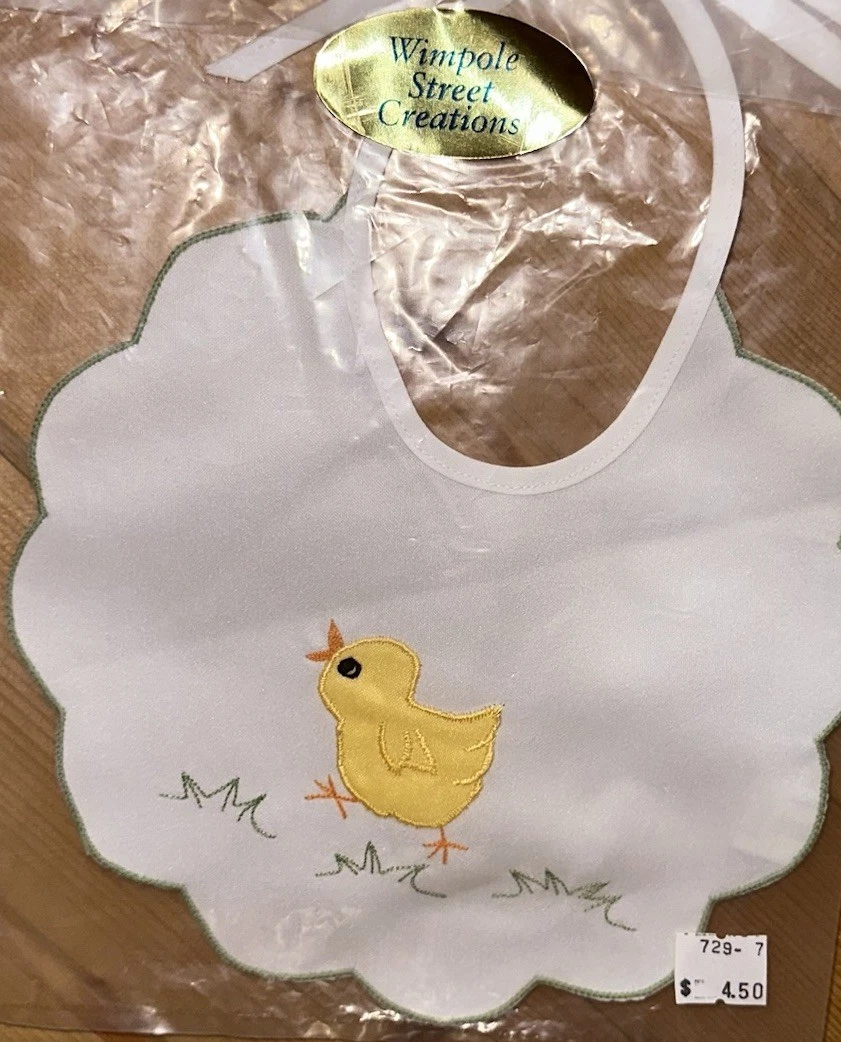 NWT Vintage 90’s Wimpole Street Creations Embroidered Yellow Baby Chick Bib NOS