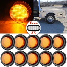 10X 2Inch 9 Led Round Side Marker Light Truck Trailer Clearance+ Free Tail Light