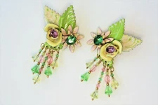 Lunch At The Ritz CORSAGE Earrings Pastel Flowers Floral Wedding Designer Signed