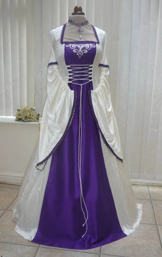 Vestidos de novia victorianos mangas acampanadas country vintage púrpura vestidos de novia Foto 3 de 4