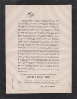 1883 Sterbeurkunde Frau Charles de FOURNAS-FABREZAN geboren von BUSSEUL - Pouzols.