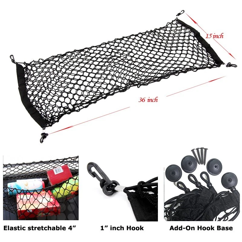 Fit Scion Rear Trunk Envelope Cargo Net Elastic Mesh Storage with Mount Kit Foto 2 de 4